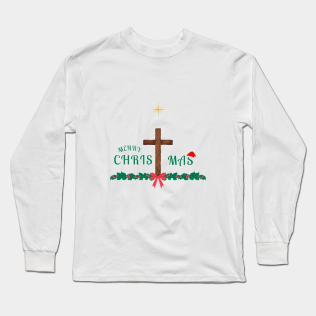 Merry Christmas with Cross Long Sleeve T-Shirt by Mr.Dom store